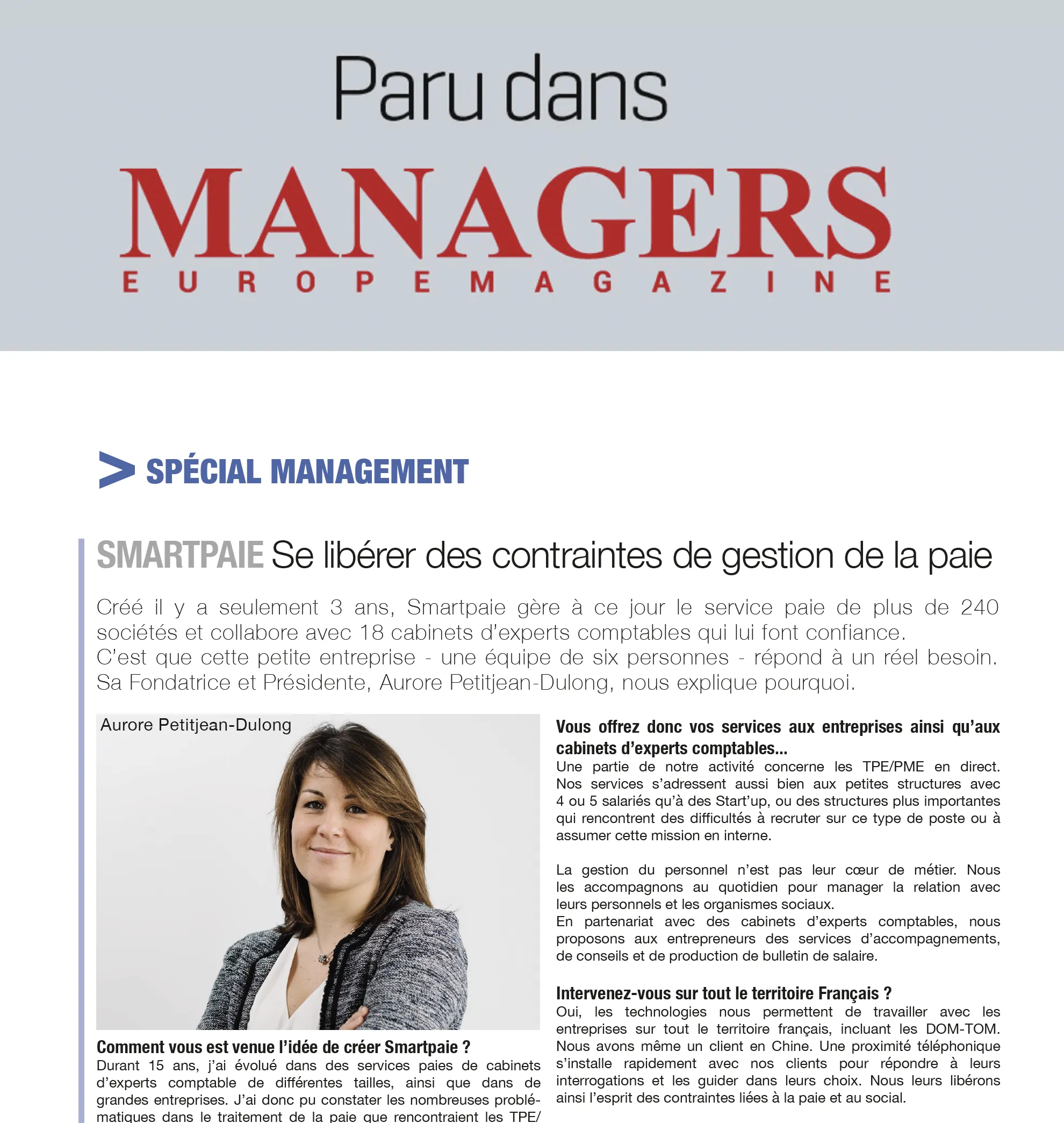 SMARTPAIE dans le MANAGERS EUROPE MAGAZINE